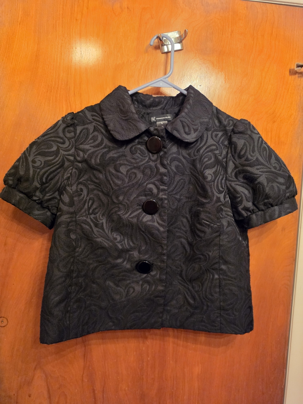 INC International Concepts Black Short Sleeve Textured Coat